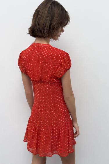 ROBE COURTE À POIS - Rouge / Blanc de Zara - Image 4