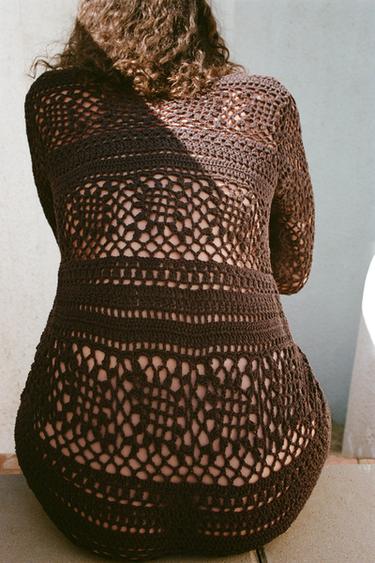 CROCHET KNIT MINI DRESS - Brown by Zara