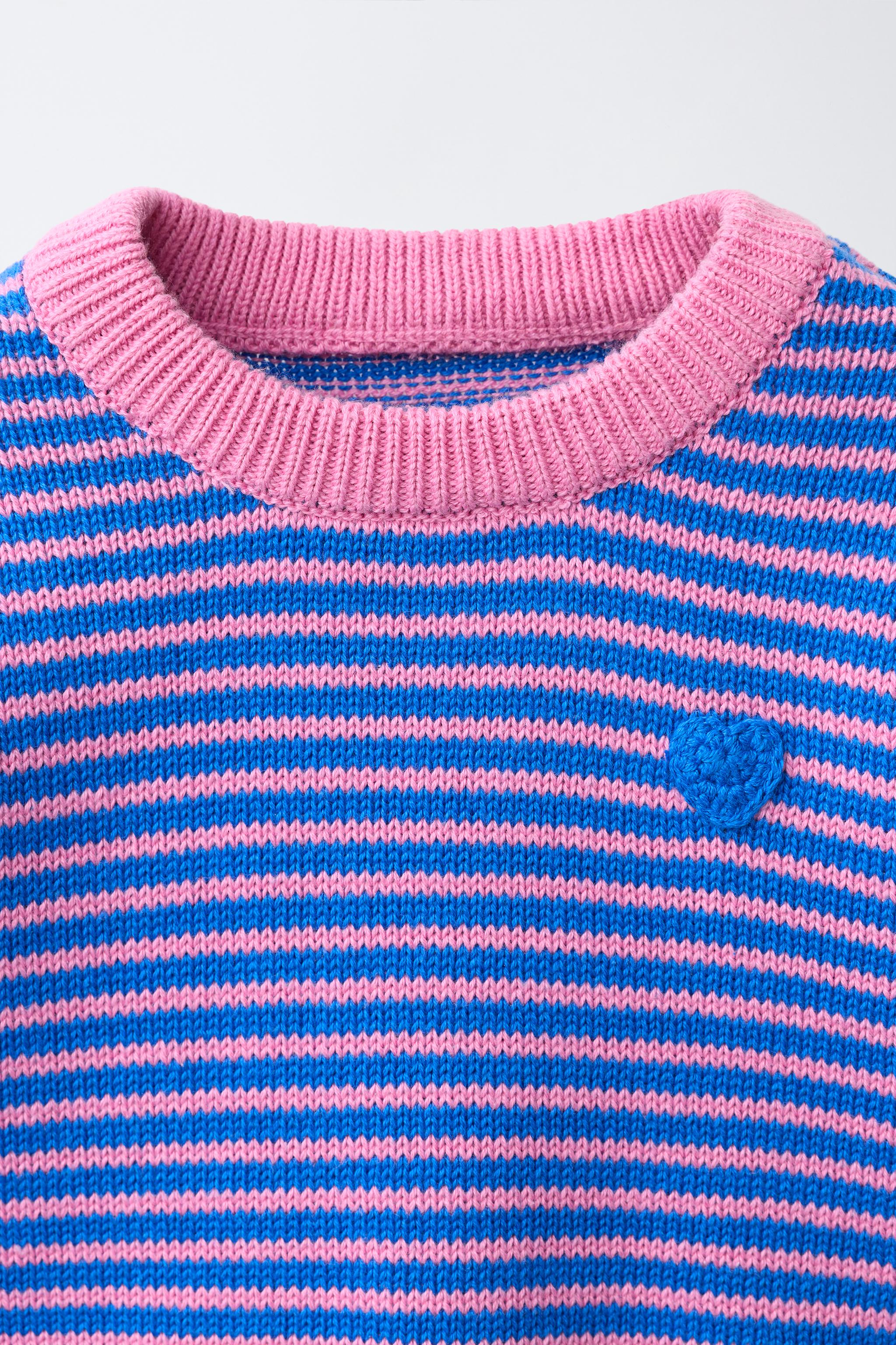 Детские свитеры Zara STRIPED EMBROIDERED HEART KNIT SWEATER — фото 3