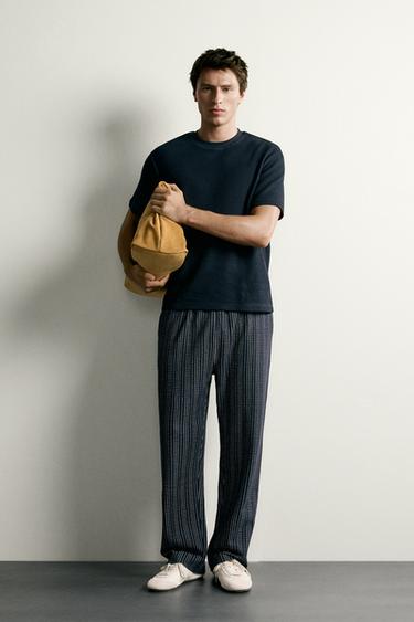 CONTRAST SEERSUCKER RELAXED FIT TROUSERS - Navy / White by Zara - Image 0