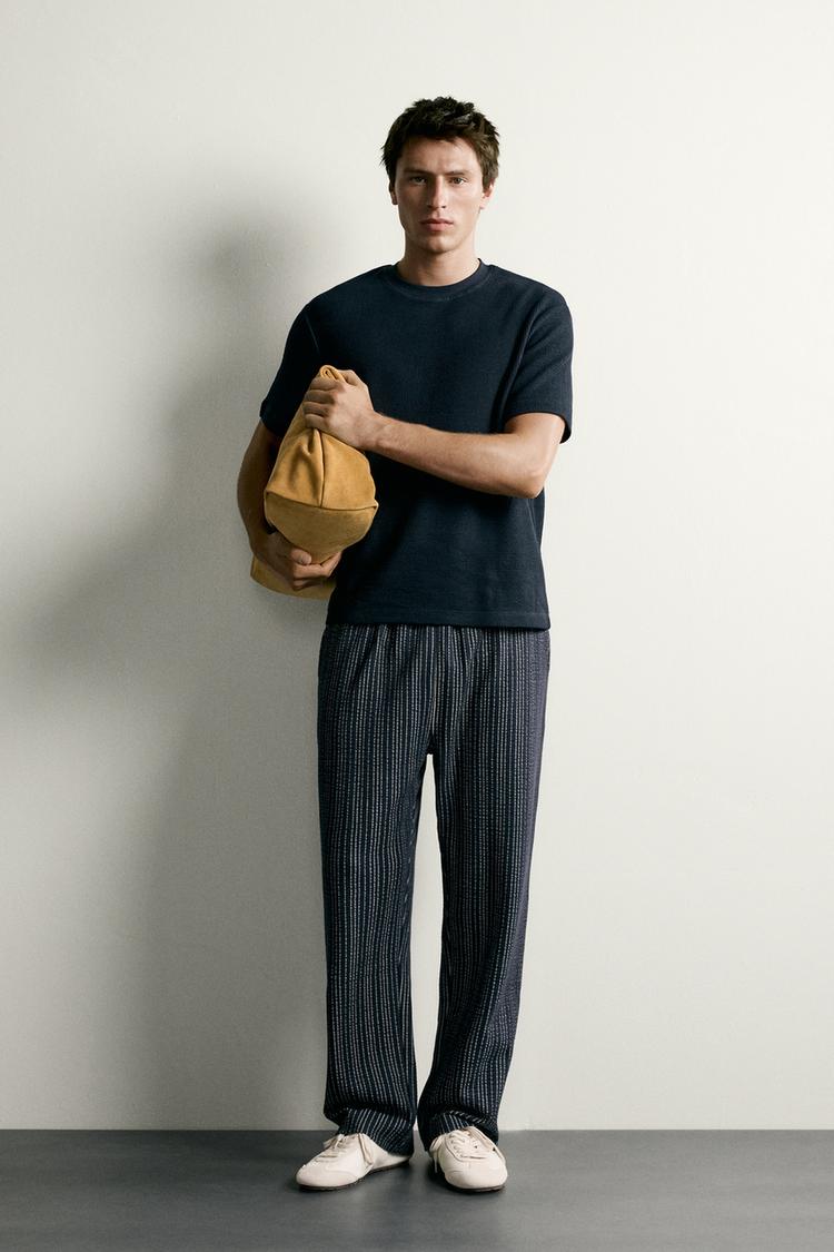 CONTRAST SEERSUCKER RELAXED FIT TROUSERS