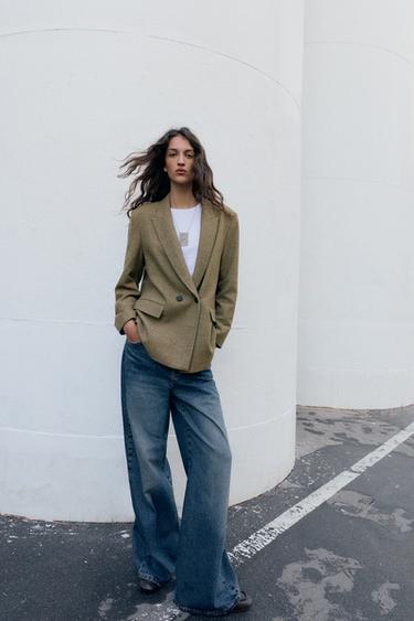 OVERSIZE DOUBLE-BREASTED CHECK BLAZER - Greens by Zara - Image 0