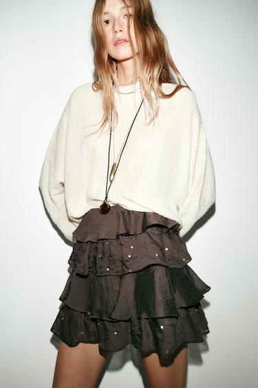 MINI SKIRT WITH RUFFLES AND SEQUINS - Brown by Zara