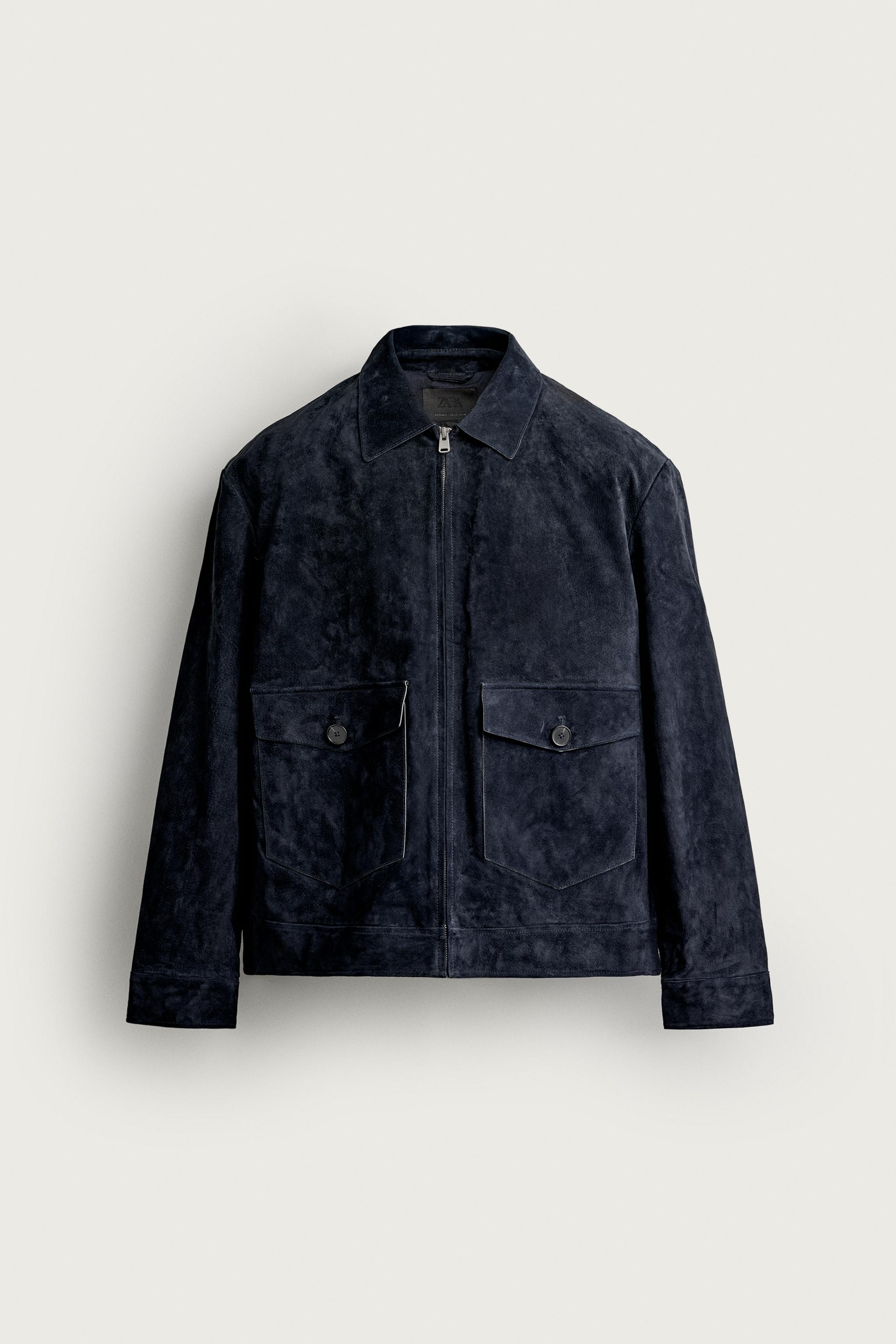 BLOUSON EN CUIR DAIM REGULAR FIT