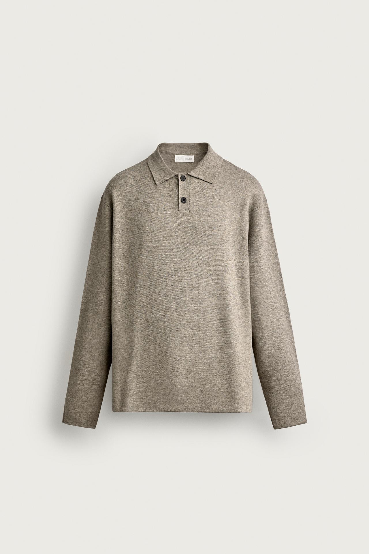 SOFT KNIT POLO SHIRT — taupe brown