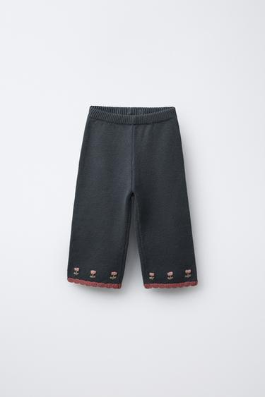 Zara EMBROIDERED FLORAL KNIT CULOTTES - Mid-blue - Image 0