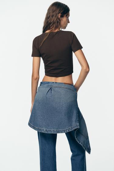 T-SHIRT COURT À MANCHES COURTES - Chocolat de Zara - Image 3