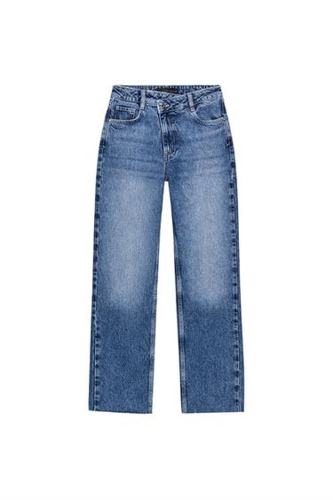 جينز Z1975 مستقيم بشدة لأعلى وخصر متقاطع - نيلي.جينز by Zara