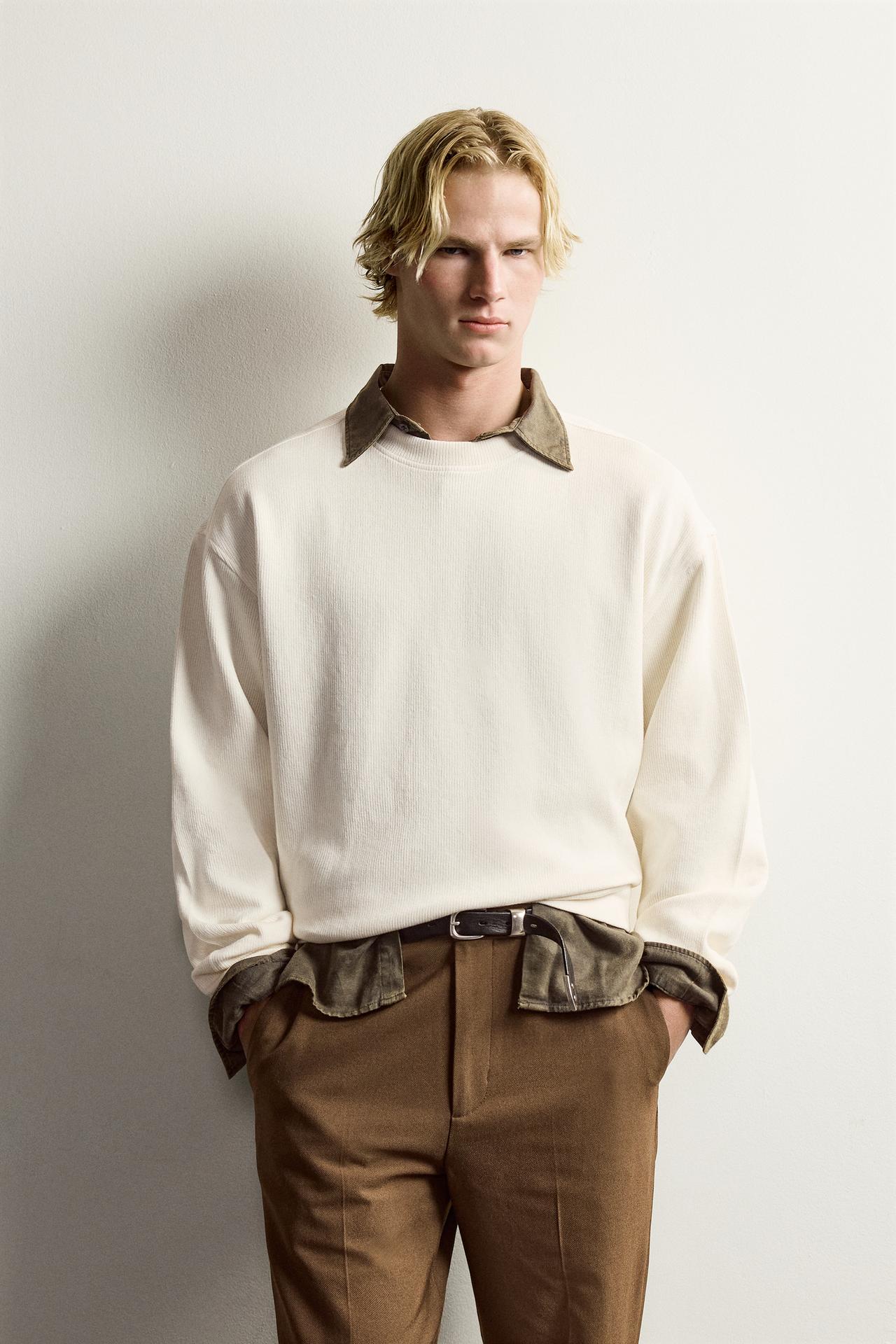 RELAXED FIT RIBBED SWEATSHIRT — Oyster-white