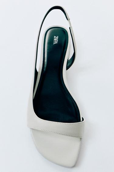 Zara LEATHER FLAT SANDALS - white
