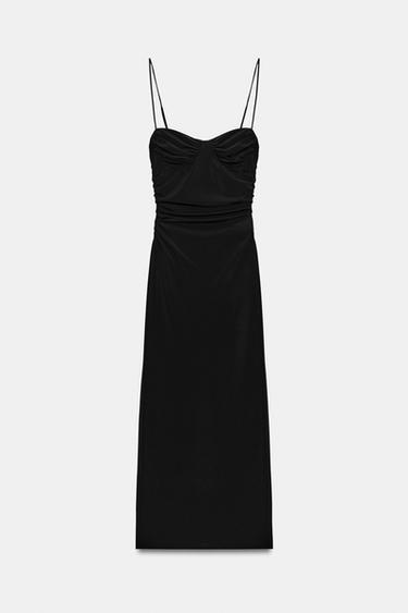 MIDI STRAPPY RUCHED DRESS - Black by Zara