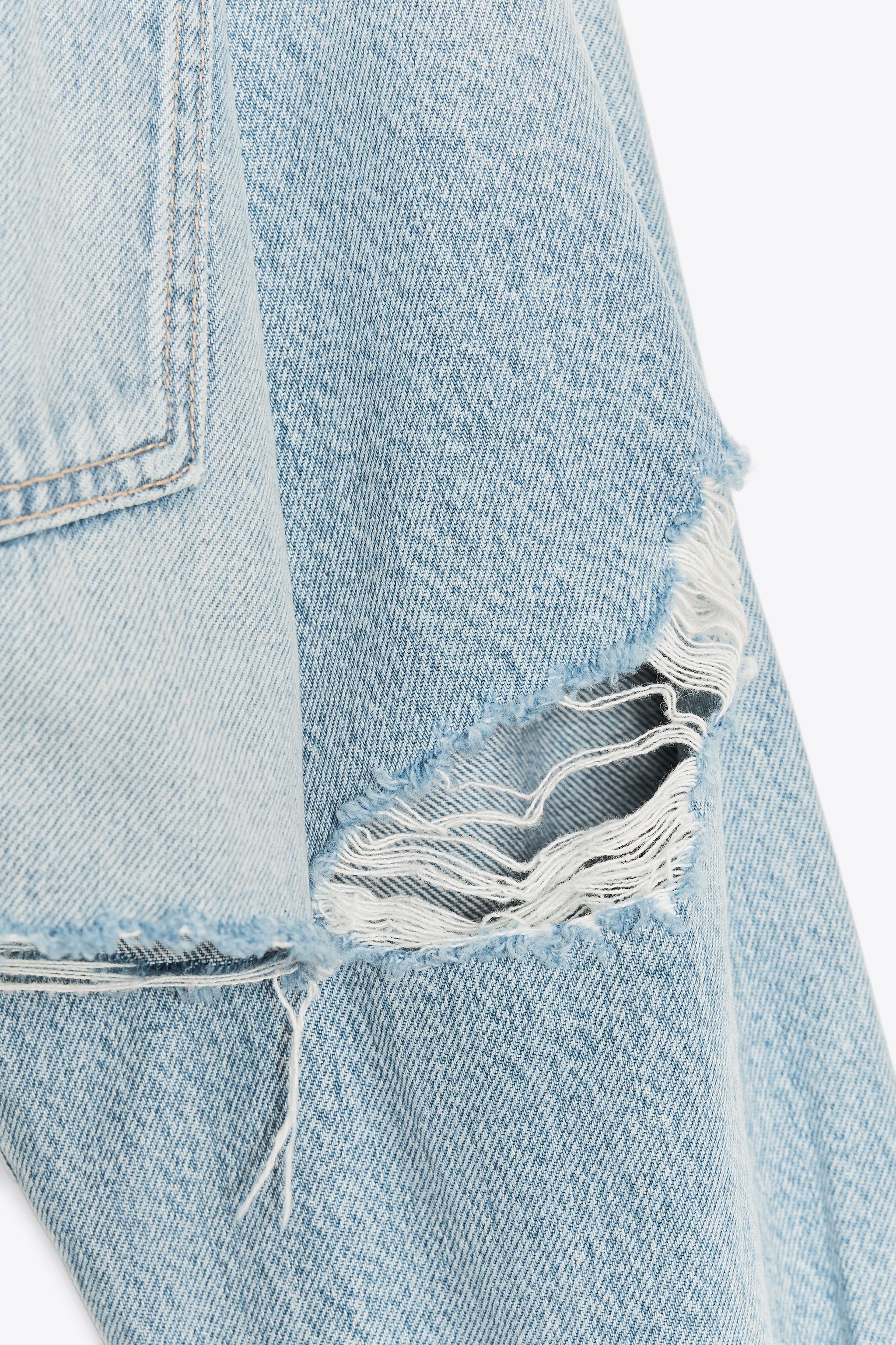 SURCHEMISE COURTE EN JEAN TRF DÉCHIRÉE