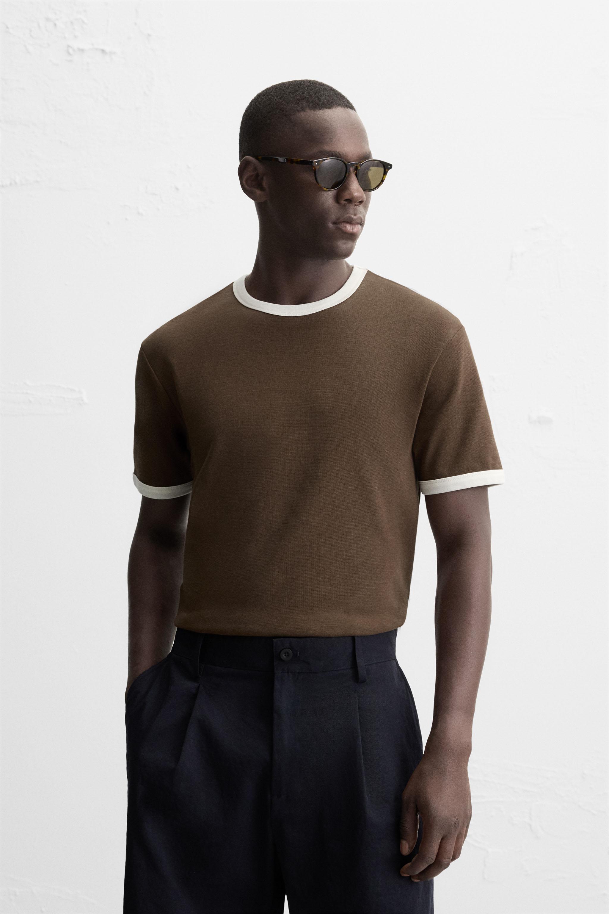 BASIC CONTRAST RIBBED T-SHIRT