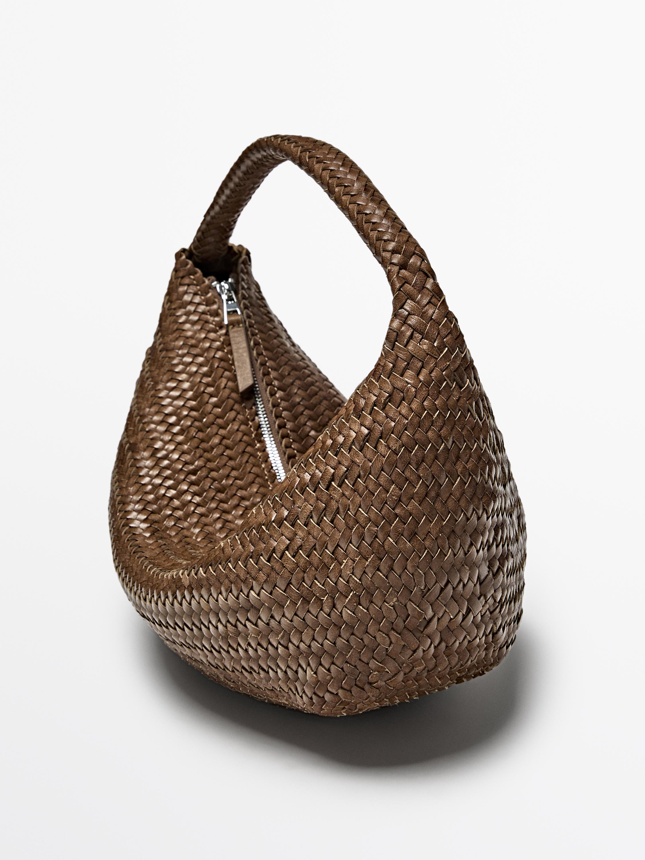 Sac demi-lune tressé cuir