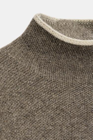PULL EN MAILLE AVEC LISERÉS EN CONTRASTE - Gris taupe de Zara - Image 8