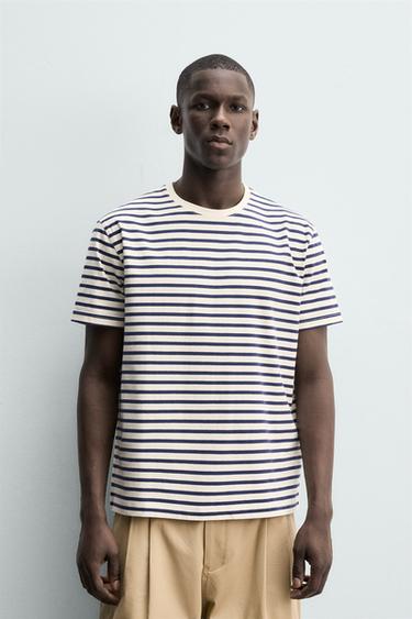 CAMISETA MEDIUM WEIGHT BÁSICA /02 - Blanco / Marino de Zara