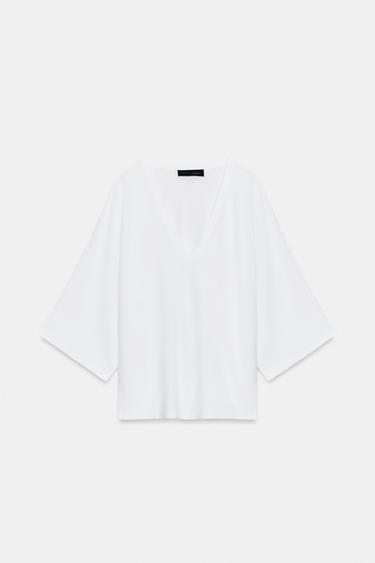 FLOWING V-NECK KNIT TOP - White by Zara