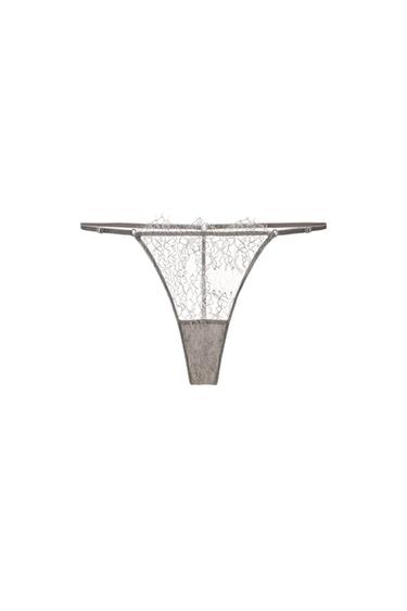TANGA ENCAJE - Gris de Zara