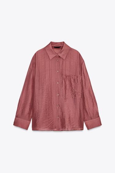 SEMI-SHEER OVERSIZE FLOWING SHIRT - MARSALA by Zara