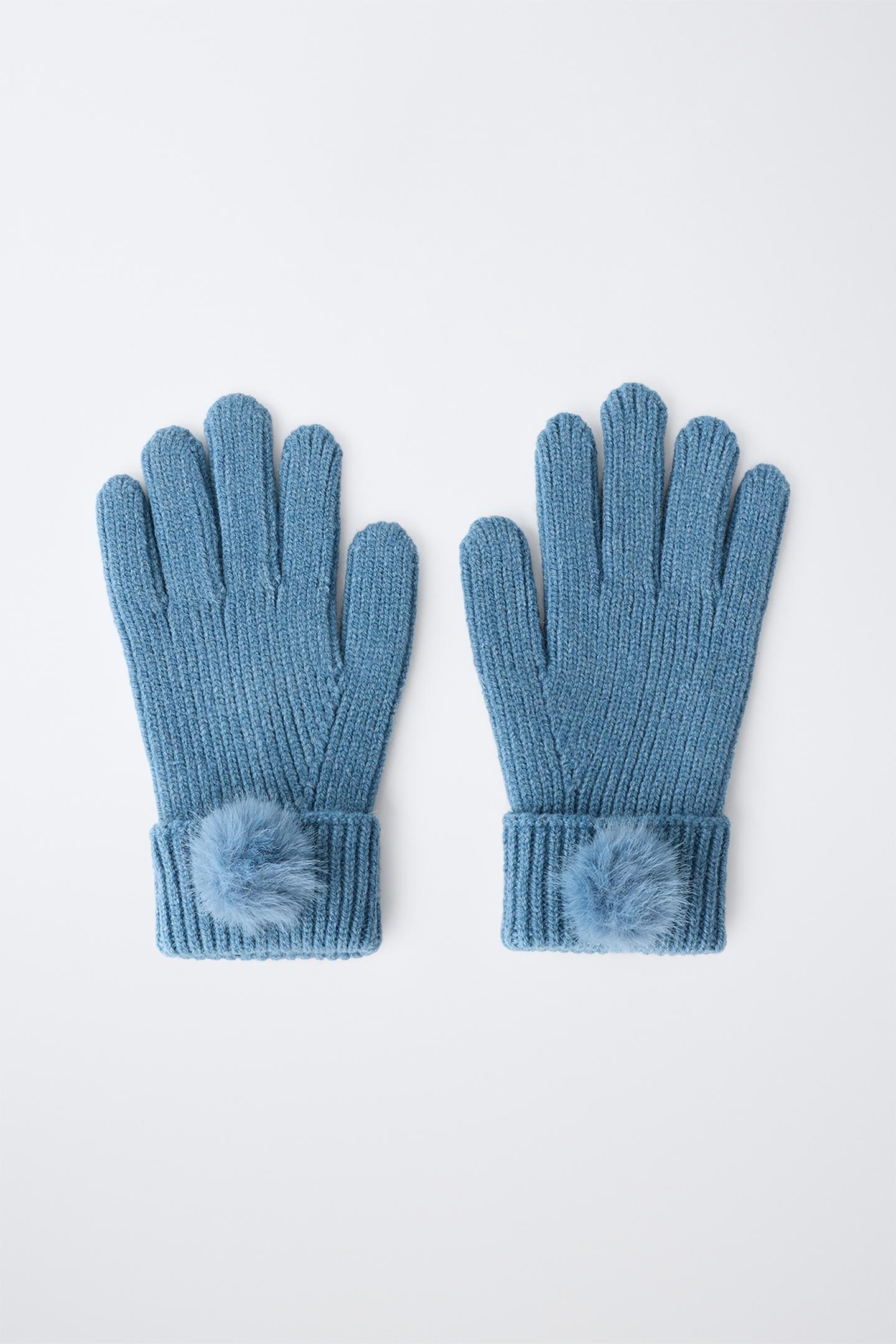 Детские перчатки Zara Pom-Pom Knit Gloves, цвет: Светлый синий — фото 4