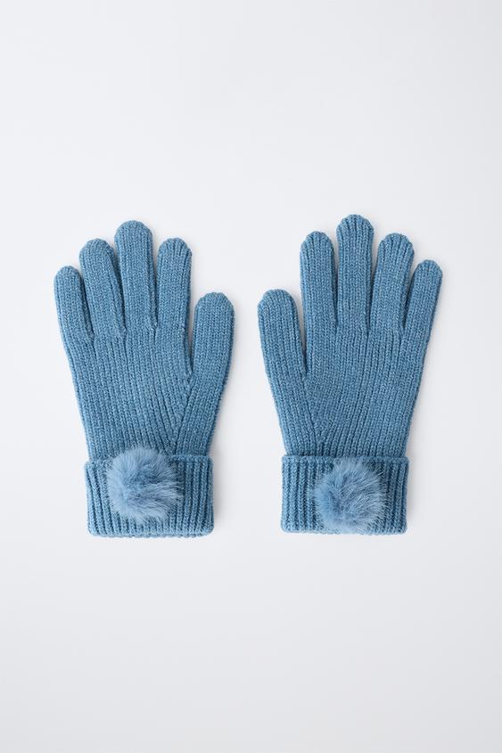 GANTS EN MAILLE POMPON - Bleu pétrole | ZARA France