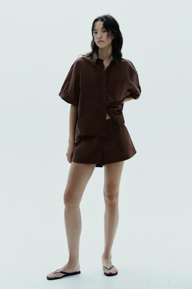 POPLIN MINI SHORTS - Dark brown by Zara - Image 0