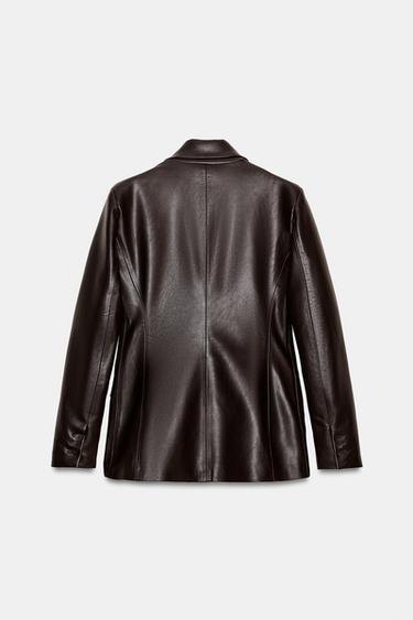 BLAZER CROISÉ MATIÈRE SYNTHÉTIQUE - Marron de Zara - Image 8