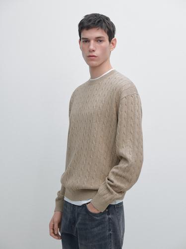 Jersey punto trenzado algodón - Visón de Zara