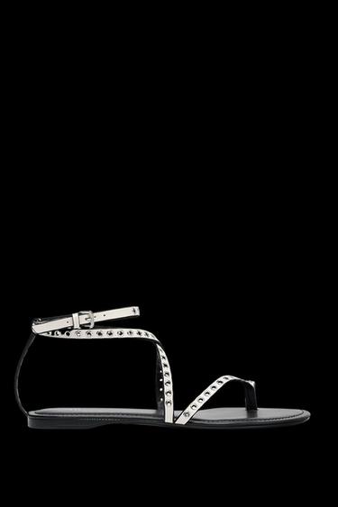 Zara STUDDED FLAT SANDALS - White - Image 0