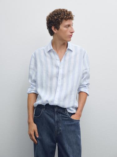 Camisa raya ancha regular fit - Blanco de Zara