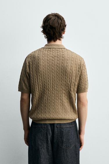 CABLE KNIT TEXTURED POLO SHIRT - Mid-camel by Zara - Image 2