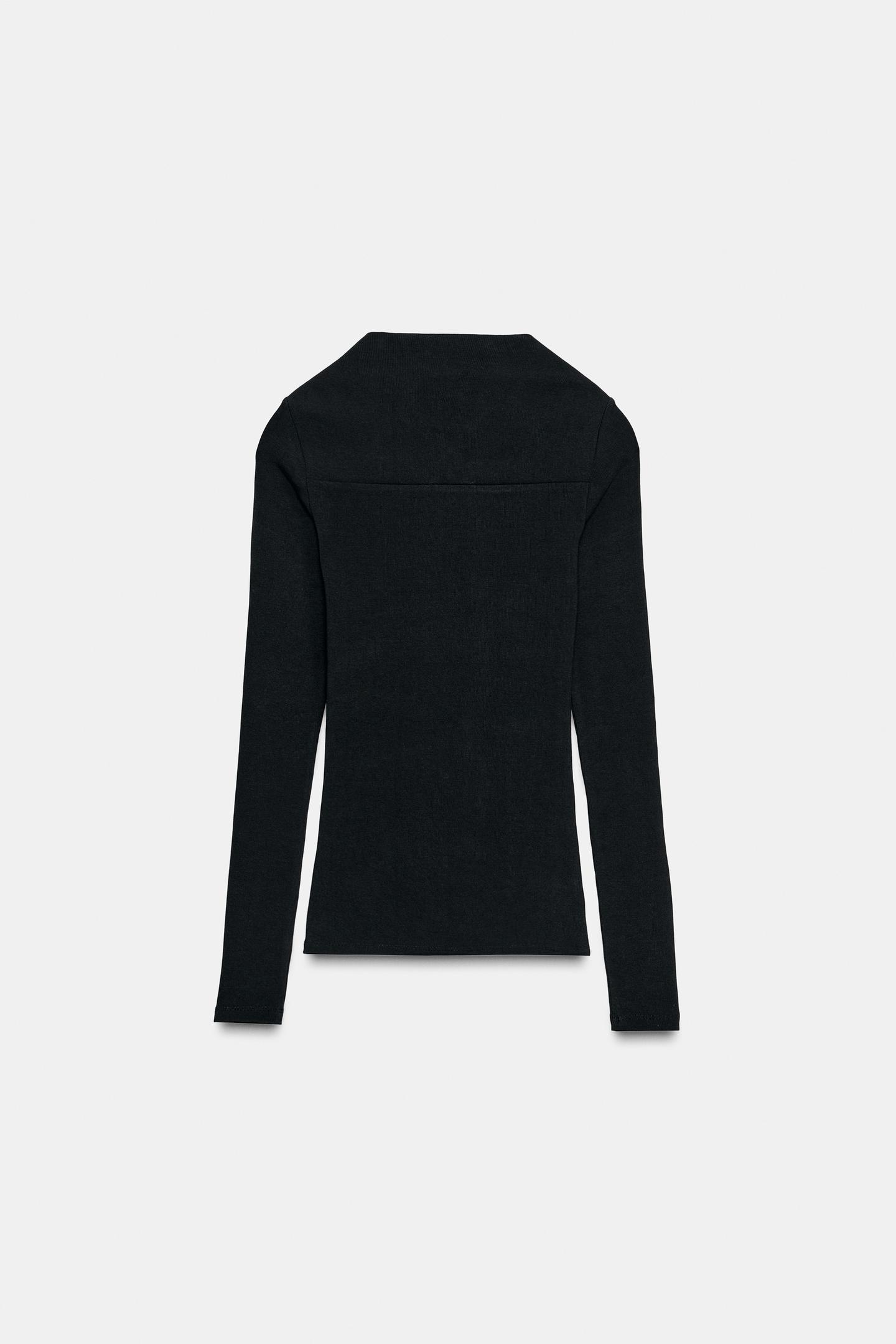 Женская футболка Zara Rib Long Sleeve, цвет: Чёрный — фото 7