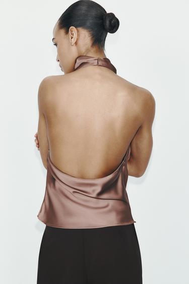 TOP HALTER SATINADO - Coñac de Zara