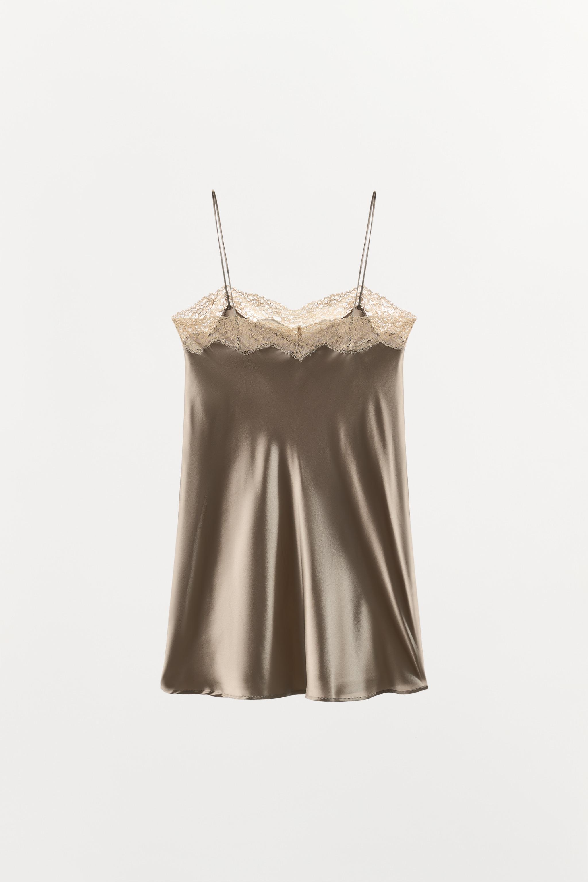 Zara - Silk Blend Lace Slip Dress - Light Mink - L - Woman Zara - Silk Blend Lace Slip Dress - Light Mink - L - Woman