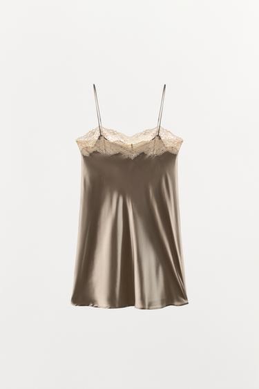 SILK BLEND LACE CAMISOLE DRESS - Light mink by Zara - Image 4