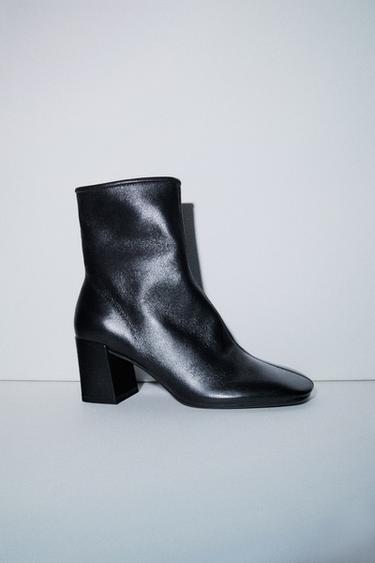 LEATHER BLOCK HEEL ANKLE BOOTS - Black by Zara