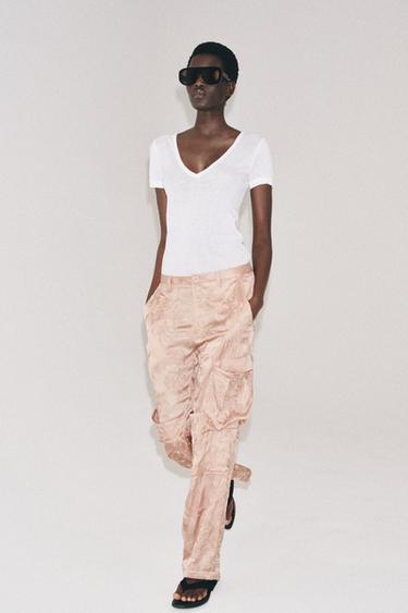 ZW COLLECTION EMBROIDERED CARGO TROUSERS - Pink by Zara - Image 0
