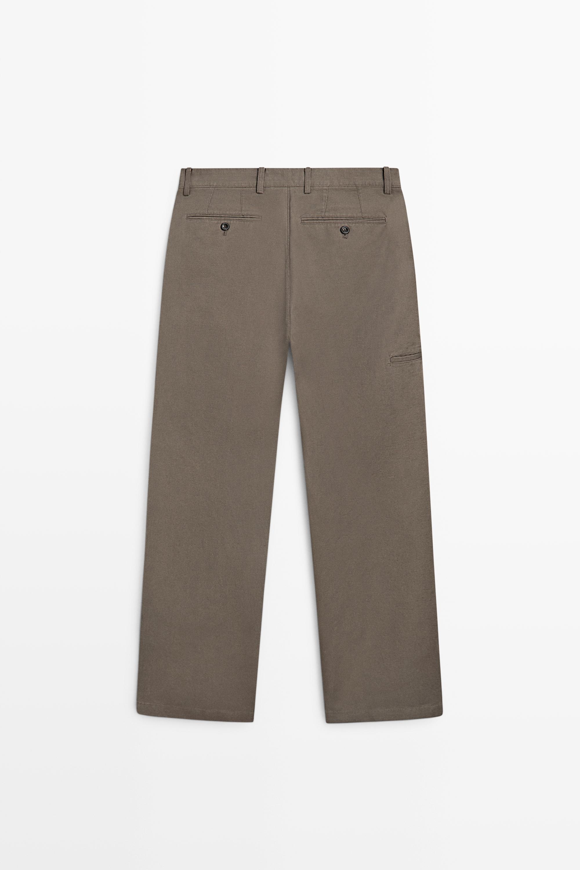 Cotton and linen tapered fit trousers