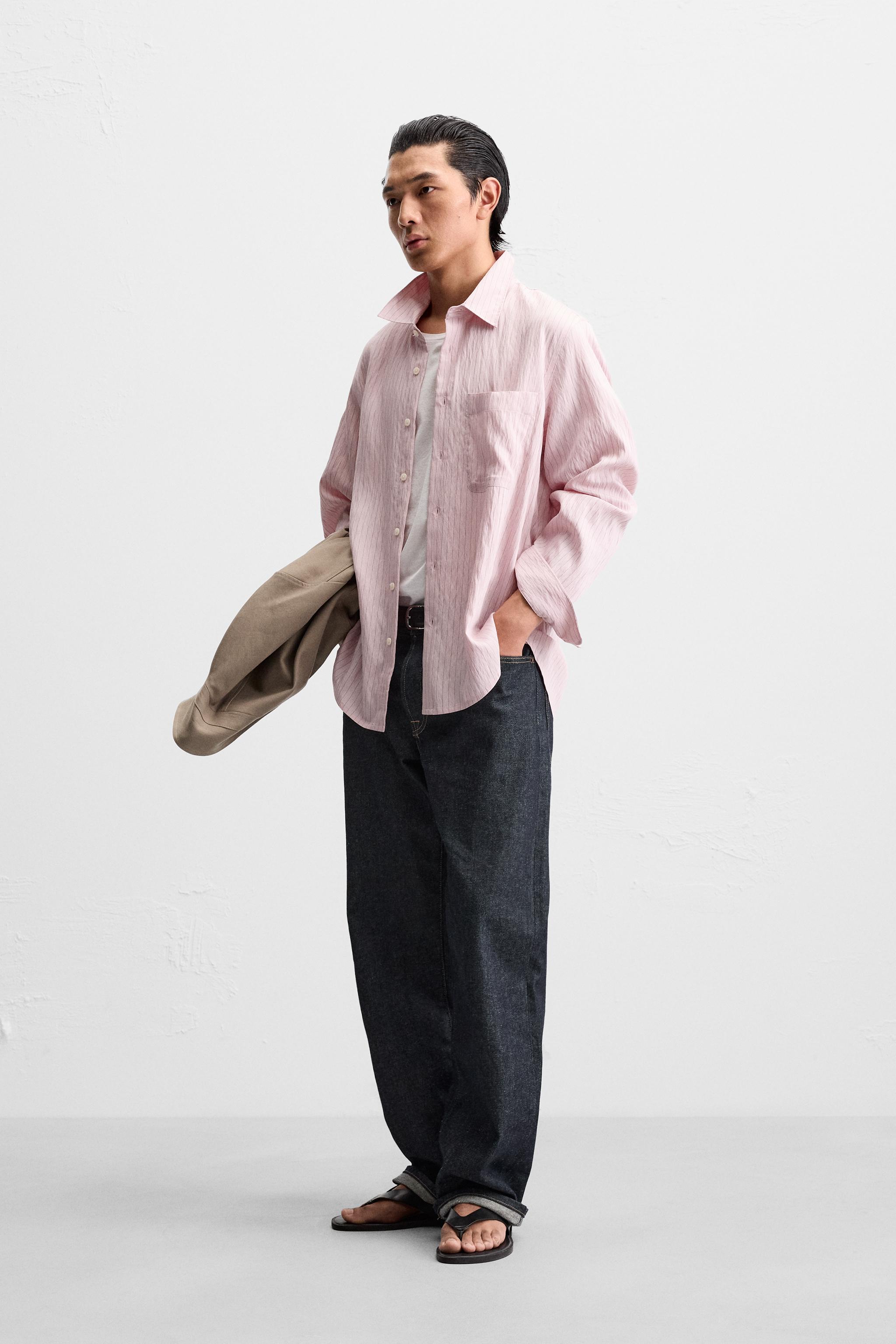 【ZARA】フルイドニットTシャツ ストライプ | 0304/406/104 ストライプ フルイドシャツ - ピンク | ZARA Japan / 日本
