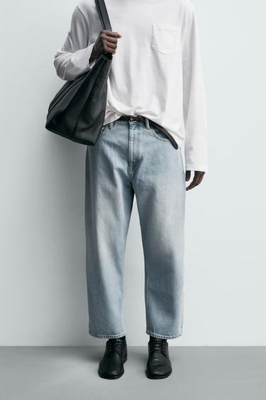 Zara TAPERED WIDE FIT JEANS - Light blue