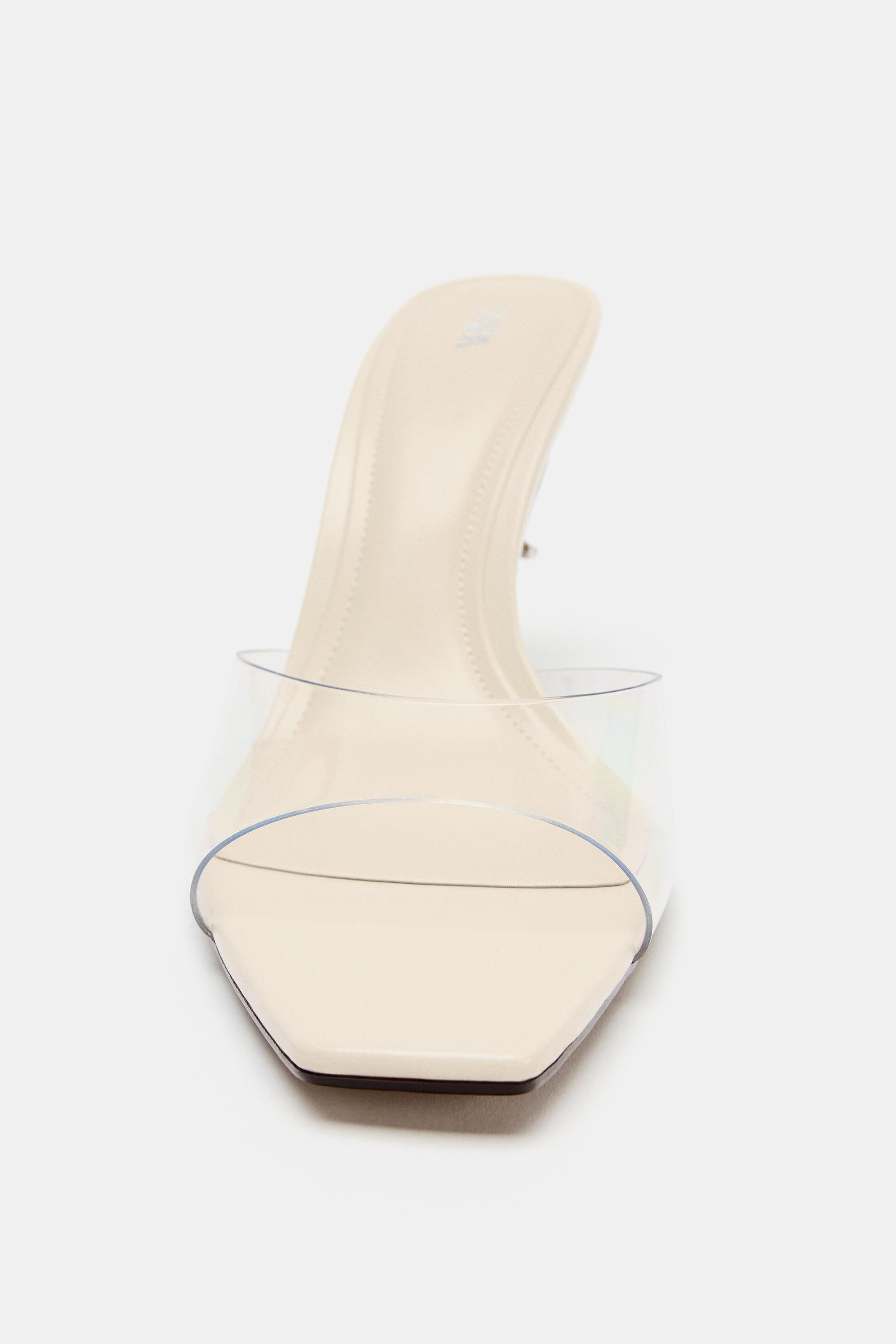 VINYL BACKLESS HEELED SANDALS