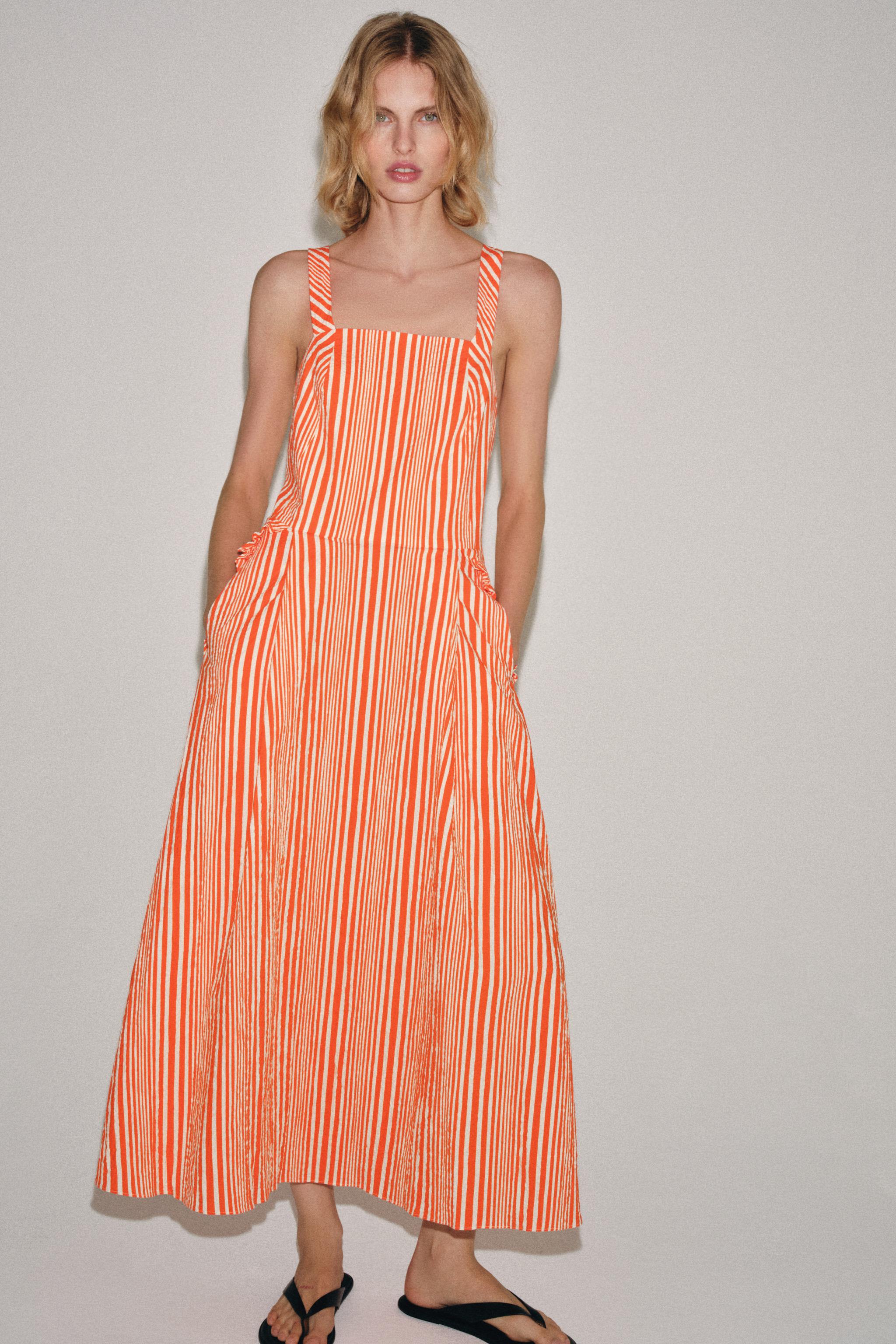 Zara ZW COLLECTION ÇİZGİLİ MİDİ ELBİSE görsel 6