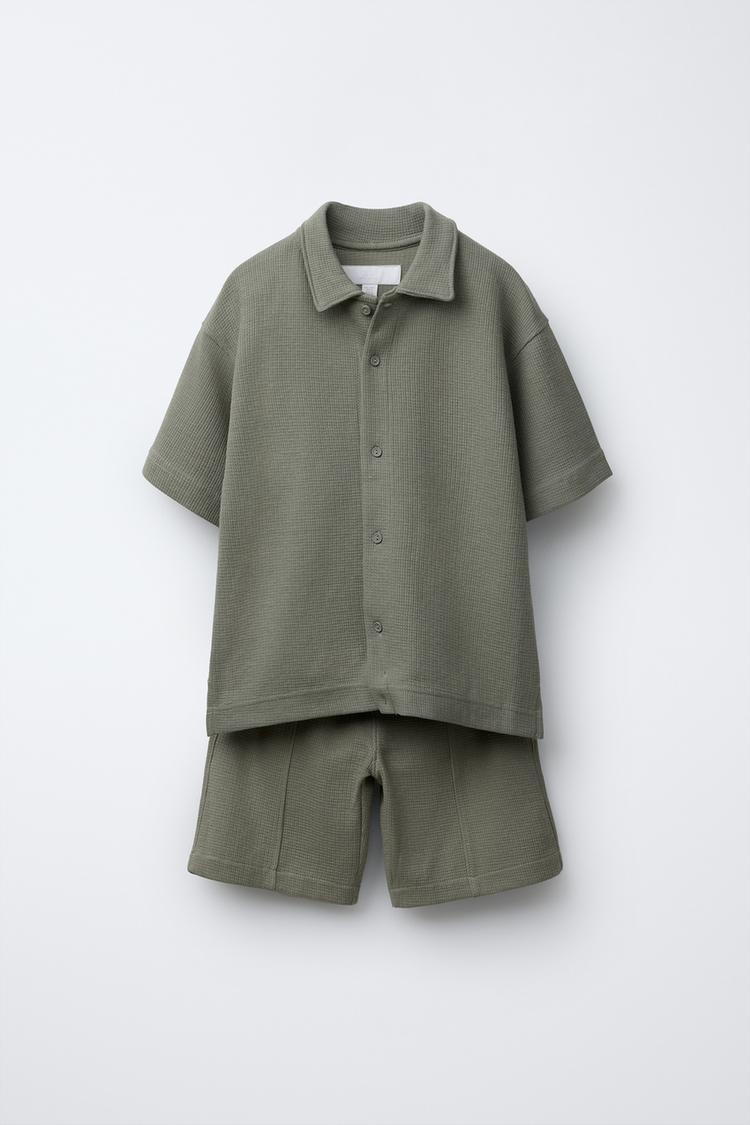 TEXTURED SHIRT AND BERMUDA SHORTS SET - Khaki | ZARA United States