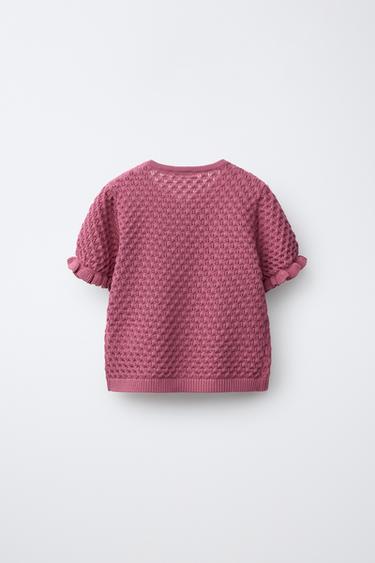 GILET EN MAILLE À FLEURS BRODÉES - Framboise de Zara - Image 1