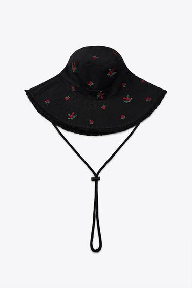 CHAPÉU BUCKET COM FLORES BORDADAS - Preto da Zara