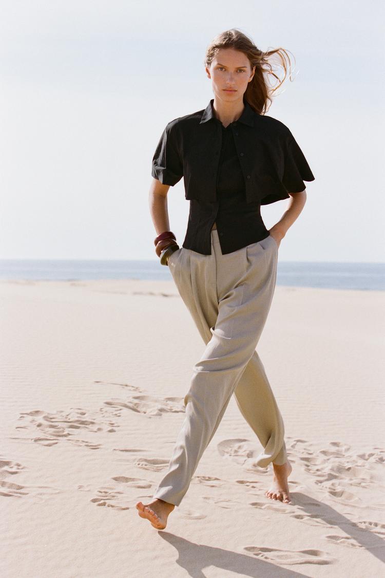 Camicie Nere Camicia Nera Donna Zara CAMICIA DOPPIA MANICHE CORTE