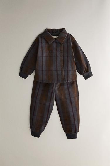 CHILDREN'S TARTAN CHECK DUNGAREES - Brown-Blue by Zara - Image 3