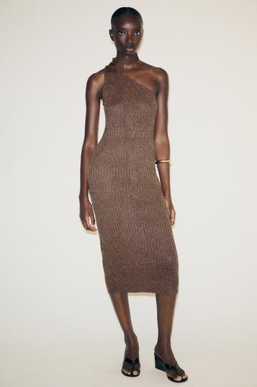 ASYMMETRIC FOULARD MIDI DRESS - Chocolate by Zara
