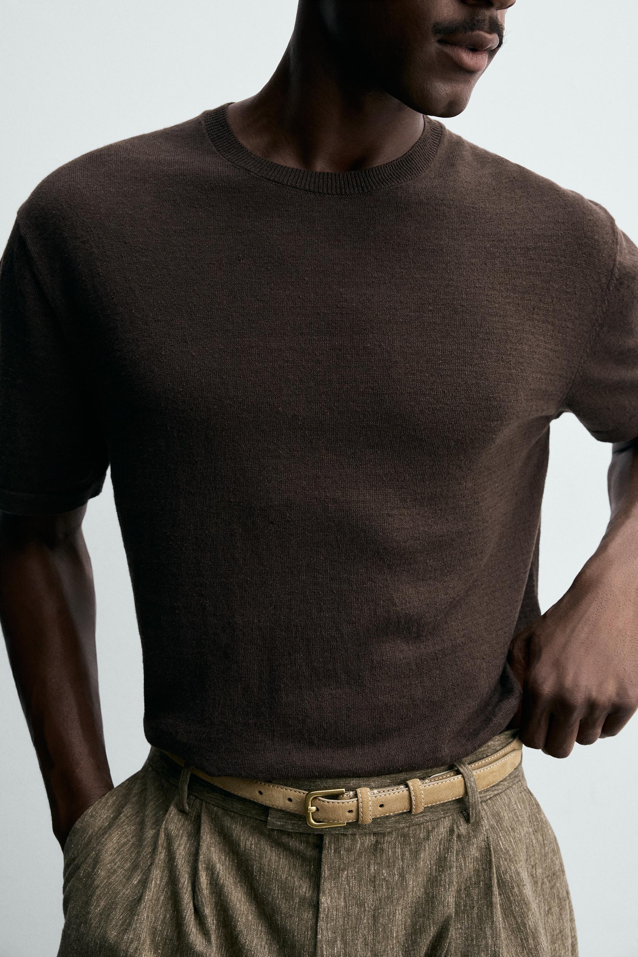 KNIT COTTON LINEN BLEND T-SHIRT