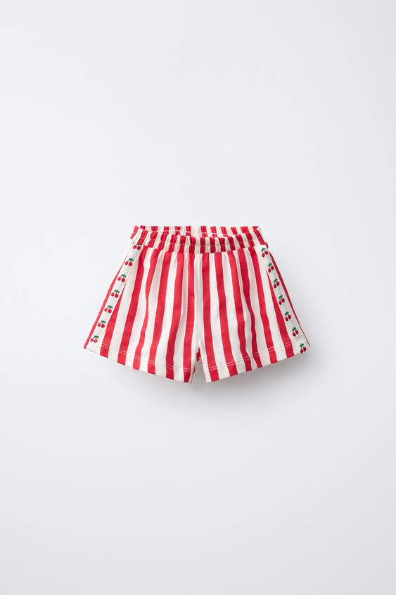 STRIPED BERMUDA SHORTS WITH SIDE BANDS - White / Red by Zara - Image 0